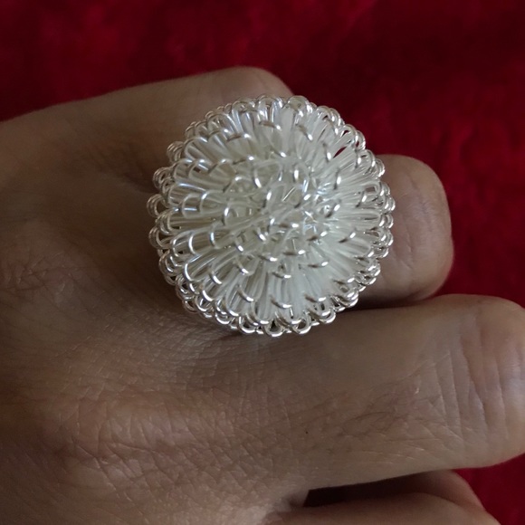 Handmade Silver Adjustable Flower Ring - Picture 3 of 11